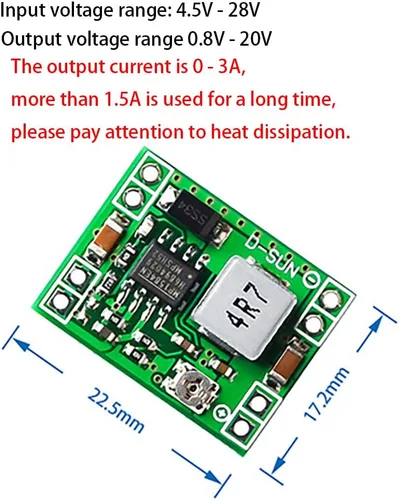 Miniatura 3 de Generic Mini MP1584EN DC-DC Convertidor Buck Módulo de Fuente de Alimentación Ajustable 24V a 12V 9V 5V 3.3V (Paquete de 5) - Verde - Conector Micro