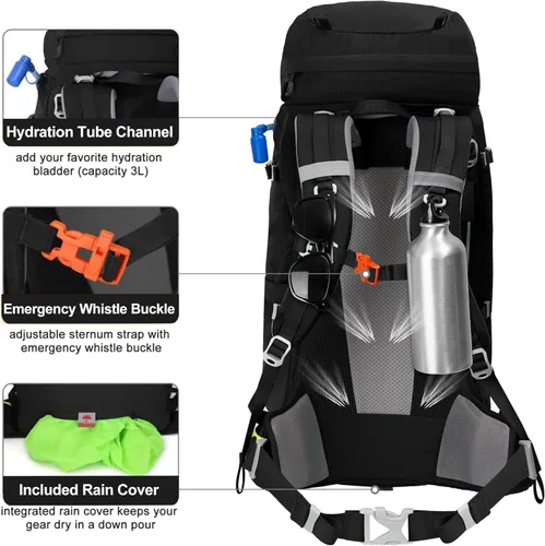 Miniatura 4 de N NEVO RHINO - Mochila de senderismo con marco interno 50, 60, 65, 70 y 80 L, mochila impermeable para escalar, camping, con cubierta de lluvia 02
