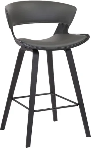 Miniatura 10 de Armen Living Jagger Modern Taburete de bar de 26 pulgadas de altura de mostrador con piel sintética crema y reposapiés recubierto de polvo negro