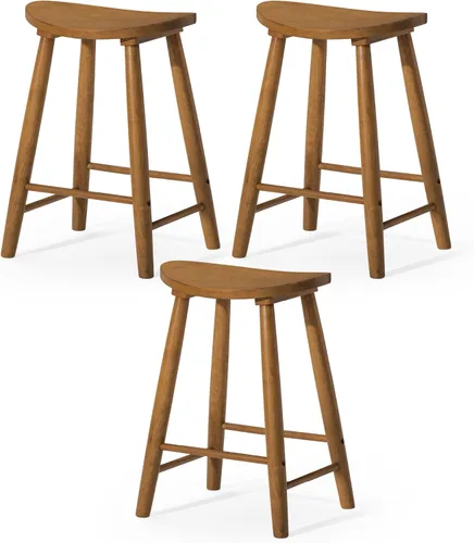 Miniatura 12 de Maven Lane Luna Taburete de mostrador – 26 pulgadas – Taburete redondo con reposapiés – Madera maciza natural – Diseño que ahorra espacio para Roble