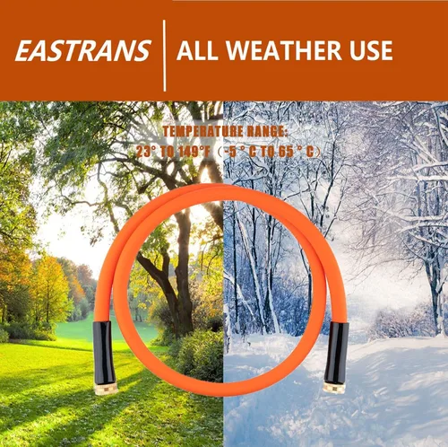 Miniatura 5 de EASTRANS Manguera de jardín corta de 15 pies x 5/8 pulgadas, manguera de agua naranja resistente con conector de latón macizo de 3/4 pulgadas