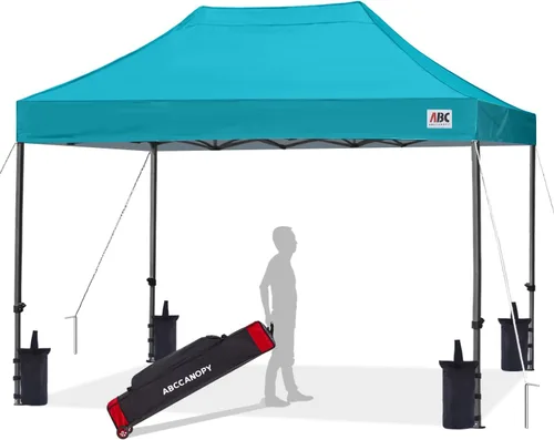 Miniatura 24 de Abccanopy - Carpa de toldo para tienda de campaña comercial instantánea con bolsa de transporte con ruedas, 4 bolsas de arena, Blanco