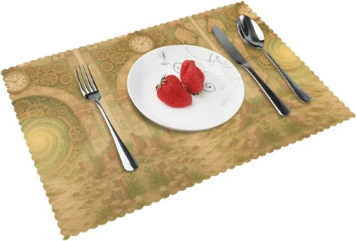 Miniatura 13 de Juego de 4 manteles individuales rectangulares, resistentes al calor 3D isométricos impresos para cocina y comedor