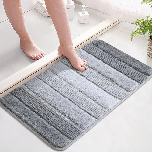 Miniatura 9 de Kmson Juego de 3 alfombras de baño de chenilla ombré, antideslizantes, ultra suaves, lavables, alfombras de baño peludas para bañera, tapete de Azul