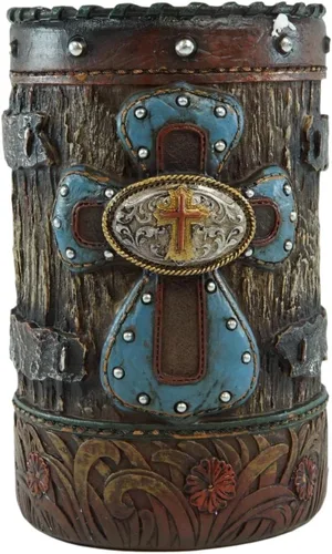 Miniatura 2 de Ebros Gift Cruz azul rústica del viejo mundo occidental con concho y cabezas de clavos en acabado de madera envejecida sintética con patrones