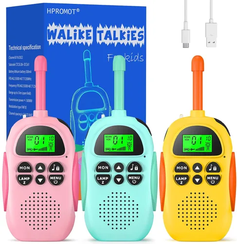 Miniatura 14 de HPROMOT Walkie Talkies para niños recargables, juguetes para niños de 3 a 12 años, niños y niñas, paquete de 2 unidades de radios de dos vías