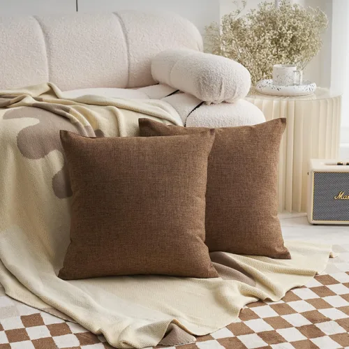 Miniatura 12 de Fundas de almohada decorativas Demetex grises 18x18, fundas de almohada cuadradas de lino para sofá, fundas de almohada estilo granja para cama