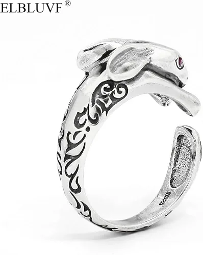 Miniatura 6 de ELBLUVF 925 Sterling Silver Bunny Rabbit Animal Adjustable Ring Jewelry for Women