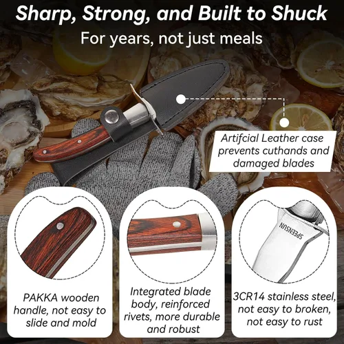 Miniatura 2 de Cuchillo de ostras, kit de shucker de ostras, cuchillo de shucking de ostras con mango de madera cómodo, cuchillos de ostras resistentes y afilados