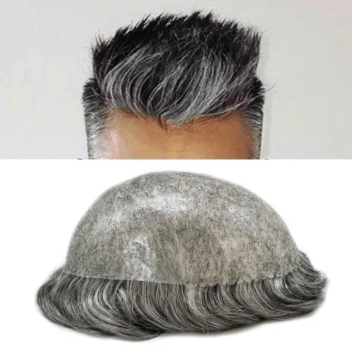 Miniatura 63 de Toupee para hombres de piel fina inyección de PU unidad de peluca para hombre, pieza de cabello humano natural real, sistema de repuesto