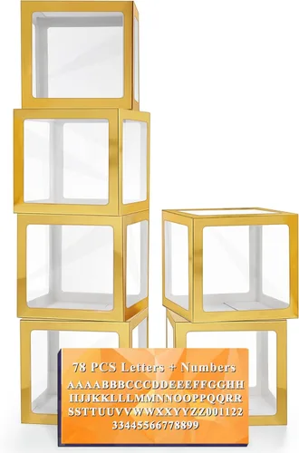 Miniatura 19 de Cajas de globos transparentes de color blanco, cajas de bebé transparentes con 78 letras para nombre personalizado, bloques de cajas de globos