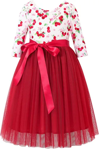 Flofallzique Vestido de tul para niñas, manga larga, fiesta de cumpleaños, Pascua, vestido floral