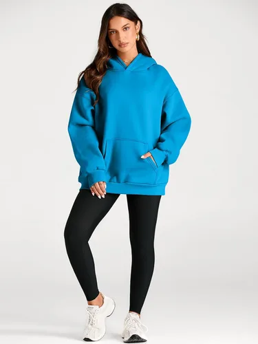 Miniatura 225 de Trendy Queen - Sudaderas extragrandes con capucha para mujer, suéteres de manga larga, sin botones, de vellón, de otoño, ropa de invierno