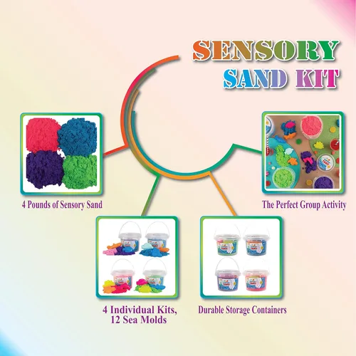 Miniatura 5 de Sensory Sand Arena de juego para niños con moldes de mar, 4 libras a granel, arena multicolor para niños y niñas