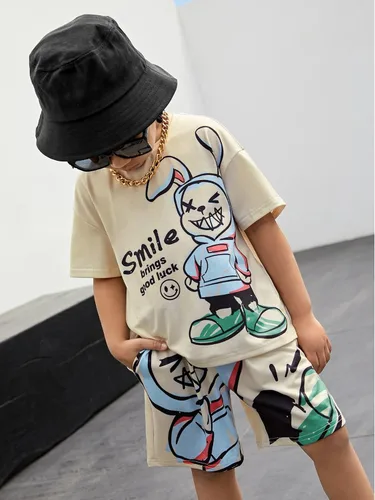 Miniatura 6 de Floerns Conjunto de camiseta con estampado gráfico de dos piezas para niños y pantalones cortos