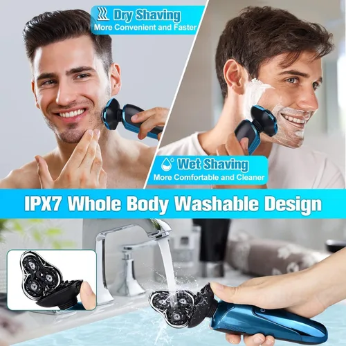 Miniatura 3 de Mens Electric Shaver, 4D Floating Head High-Speed Motor IPX7 Waterproof, Fast Charging Cordless Electric Razor with Pop-Up Trimmer & Replaceable