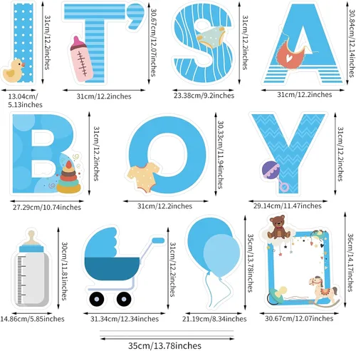 Miniatura 2 de Elcoho 11 carteles azules con estacas con texto en inglés "IT'S A Boy", incluye letras, globo, biberón, letrero para chupete de bebé para decoración