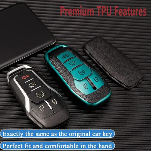 Miniatura 6 de Funda para llavero Ford de TPU suave con llavero de cuero, funda protectora completa, funda de llavero inteligente para Ford Lincoln MKZ MKC MKX