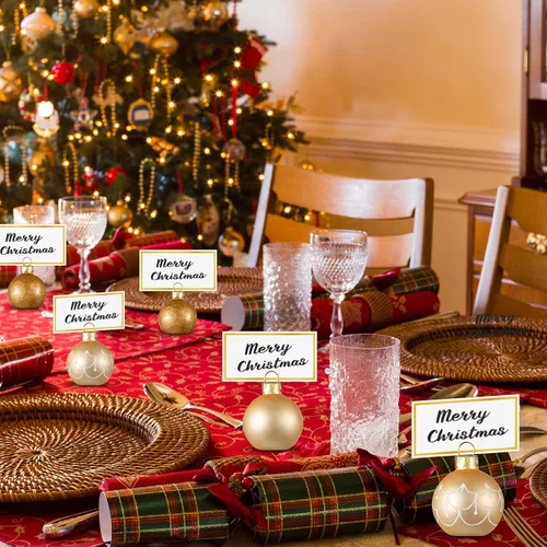 Miniatura 5 de Civaner Juego de 12 Soportes para Tarjetas de Lugar de Adorno Navideño y Tarjetas de Nombre, Bola de Cristal Dorado, Soporte para Letrero de Números