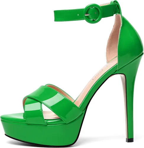 Miniatura 58 de MODENCOCO Sandalias de boda con correa de tobillo sexy para mujer, con plataforma y puntera abierta, tacón de aguja y tacón alto, zapatos de vestir