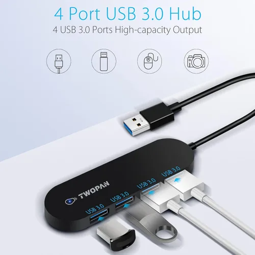Miniatura 2 de TWOPAN Hub USB 3.0 de 4 puertos, adaptador multipuerto USB ultra delgado para laptop, escritorio, Mac, Surface Pro, XPS, mouse, teclado, unidad