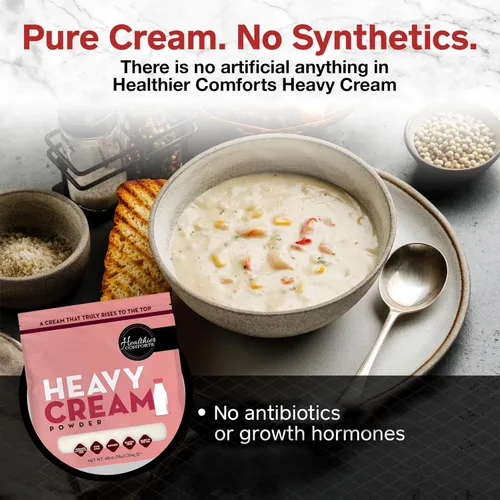 Miniatura 3 de Healthier Comforts Polvo de Crema Espesa (72% Grasa Láctea) Kosher, Sin Gluten, Sin OGM, Apto para Keto, Libre de Antibióticos y Hormonas