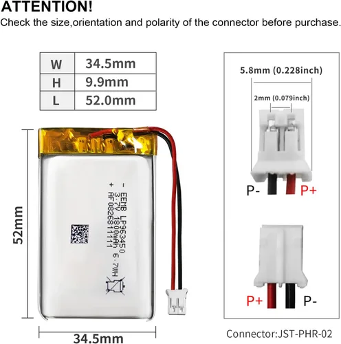 Miniatura 3 de EEMB Paquete de 4 baterías de polímero de litio de 3.7 V 1800 mAh 963450 Lipo con conector JST de cable para altavoz y dispositivo inalámbrico