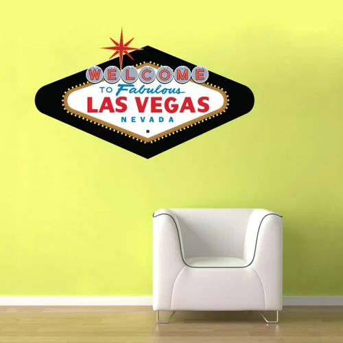 Welcome to Fabulous Las Vegas Sign Classic - Decoración de habitación de hombre cueva sótano calcomanía de pared - 15 x 9 pulgadas