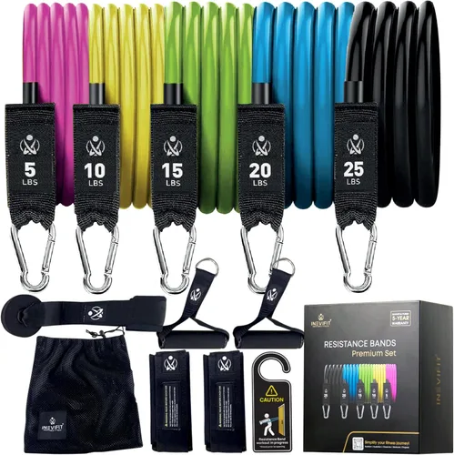INEVIFIT Juego de Bandas de Resistencia, 150 LBS Bandas de Entrenamiento Apilables para Fuerza, Yoga, Pilates y Entrenamiento Completo del Cuerpo,