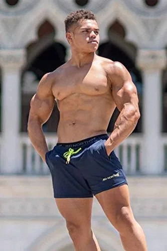 Miniatura 5 de Jed North Pantalones cortos de gimnasio para culturismo con entrepierna de 4 pulgadas para hombre con bolsillos con cremallera, pantalones cortos