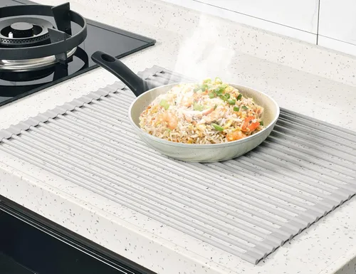 Miniatura 8 de Surpahs Escurridor de platos enrollable de 20.5 x 15.5 pulgadas, se adapta a aberturas de fregadero de hasta 19.5 pulgadas, silicona de alta
