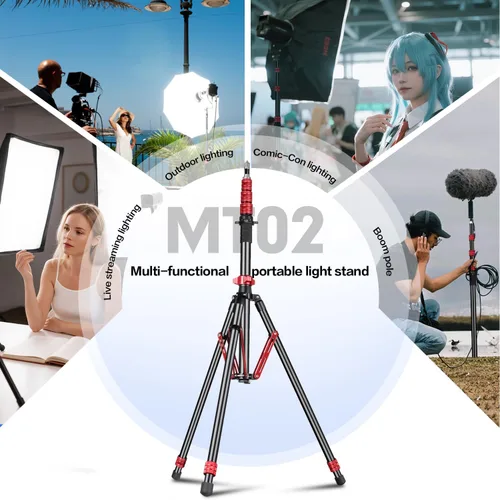 Miniatura 2 de FreeSea Soporte de luz de aluminio, soporte de trípode ajustable para fotografía, 260cm/102inch Studio Trípode resistente para Speedlite Flash