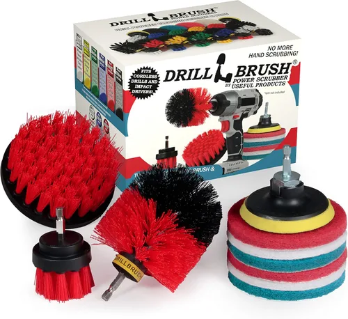 Miniatura 11 de Drillbrush Suministros de limpieza de cocina – Almohadillas para fregar todo el hogar y cepillos de rigidez media – Kit de cepillo de limpieza