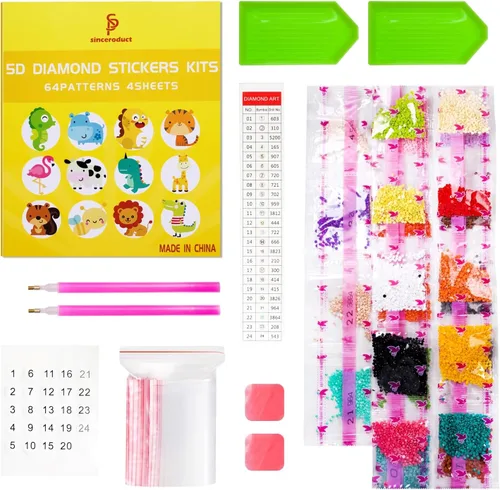 Miniatura 7 de Sinceroduct - Juego de 64 pegatinas de pintura de diamante 5D para niños y adultos, principiantes, pintura con diamantes por números, animales más