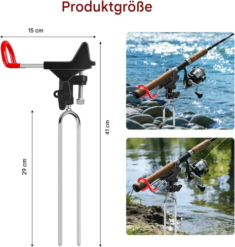 Miniatura 2 de Soporte para caña de pescar para suelo, paquete de 2, altura ajustable de 57-87cm, soporte para caña de pescar ajustable de 360 grados y fácil