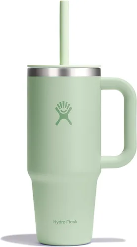 Hydro Flask Vaso de Viaje con Asa, Tapa y Pajita - Acero Inoxidable Aislado en 24 Oz Aloe