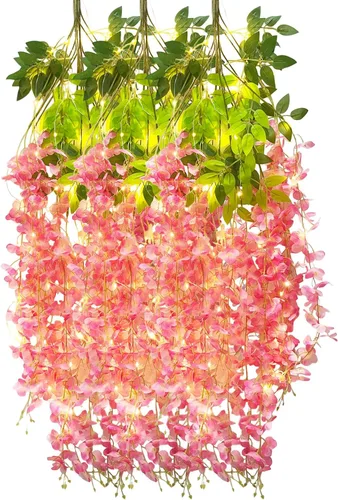 Miniatura 17 de Paquete de 12 guirnaldas de flores colgantes de glicina blanca, enredaderas de flores artificiales de 3.77 pies, glicinia falsa, guirnalda colgante
