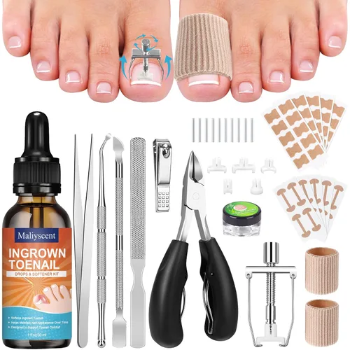 Kit Profesional para Retirar Uñas Encarnadas, Incluye Gotas Correctoras de Uñas Encarnadas, Parche Corrector, Cortauñas, Lima de Uñas, Herramientas