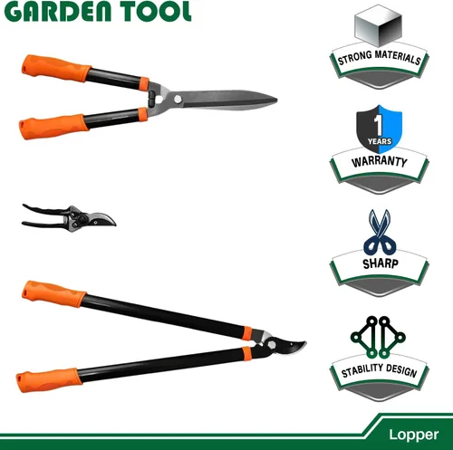 Miniatura 6 de Garden Tools - Juego de 3 tijeras de jardinería con podadora, cortasetos y tijeras de podar, cortador de ramas para árboles, flores, plantas, bonsái