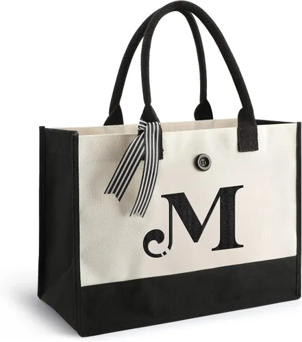 YOOFAN Bolsa de lona con inicial, bolsa de regalo personalizada con monograma para bodas, cumpleaños, playa, vacaciones, regalo para mujeres,