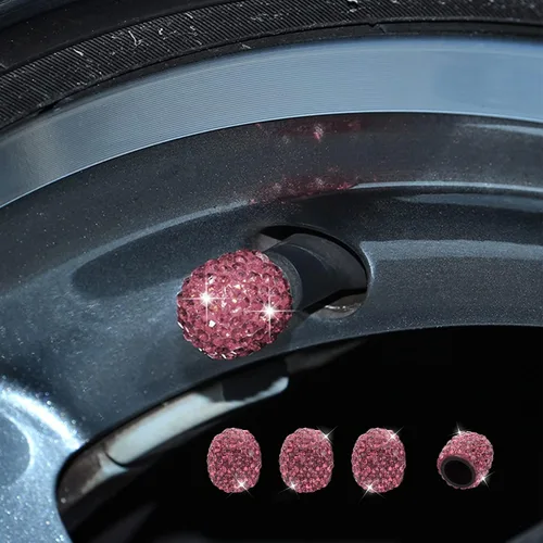Miniatura 12 de Paquete de 4 tapas brillantes para vástagos de válvula, tapas de aire, tapones de aire de neumáticos de diamantes de cristal para automóvil, Azul