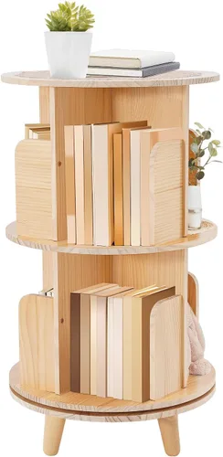 Miniatura 3 de Estantería giratoria, estantería esquinera independiente de 360 grados para espacios pequeños, estante de almacenamiento de madera maciza, 2-Tier