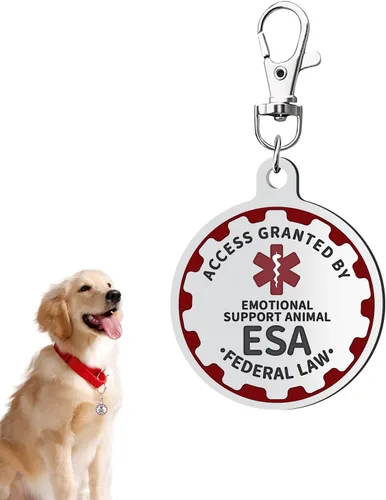 Etiqueta de perro de apoyo emocional, etiqueta de identificación de metal para mascotas, etiqueta ESA, símbolo de alerta médica roja de doble cara,