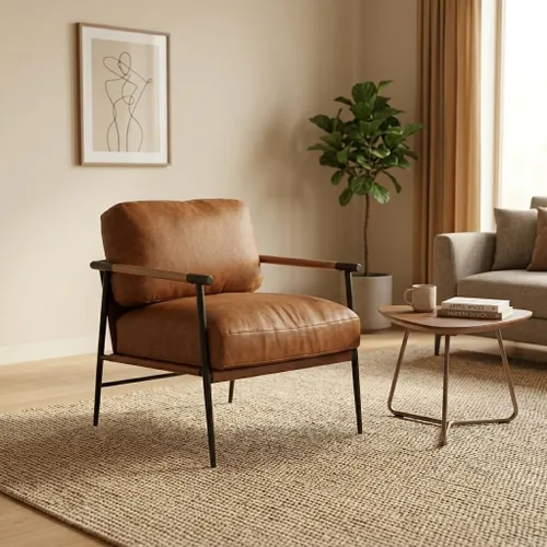 Miniatura 11 de Ya-Home Silla Decorativa de Mediados del Siglo, Silla Suave de Chenille con Patas de Metal Negro, Silla Tapizada de Ocio para Sala de Estar Beige