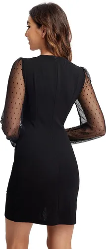 Miniatura 2 de WDIRARA Vestido corto ajustado de malla de manga larga con cuello cuadrado para mujer