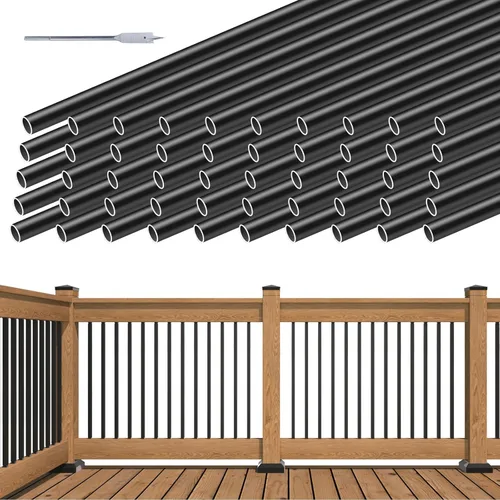 Miniatura 8 de Muzata Paquete de 50 balaustres de cubierta de aluminio de 26 pulgadas redondos, barandillas de cubierta negra, para escaleras, porche, escaleras