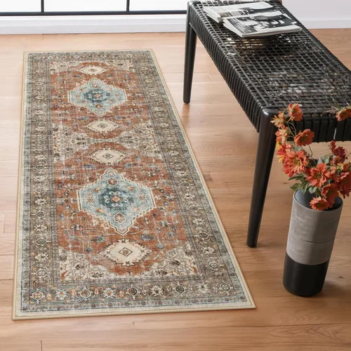 Miniatura 58 de Lahome Alfombra oriental lavable de área pequeña, 2 x 3 pies, para entrada, cocina, ultra fina, suave, tapete antideslizante para puerta de Azul