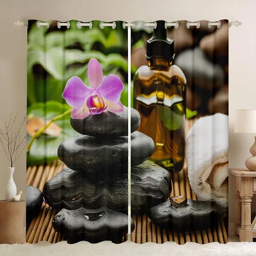 Miniatura 9 de Cortinas con piedras zen, cortinas de bambú para ventana de velas para niños, niñas, adolescentes, cortinas de tratamiento de ventanas de spa