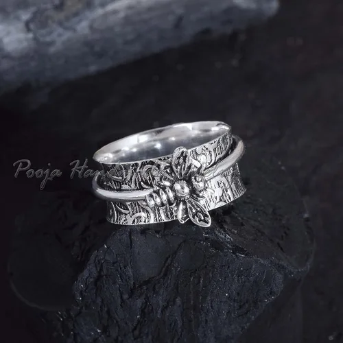 Miniatura 2 de Honey Bee Spinner Ring, 925 Sterling Silver Ring, Bohemian Spinner Ring, Meditation Ring, Boho Ring, Anxiety Ring, Worry Ring, Handmade Ring, Gift