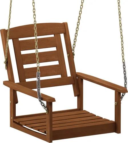 Miniatura 9 de Furinno Tioman - Columpio grande de madera dura para patio, jardín, exterior, 3 plazas con marco para colgar, color natural